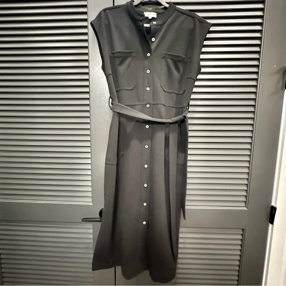 Gibson + Latimer Black Crepe Button Front Utility Shirt Dress - Picture 3 of 5